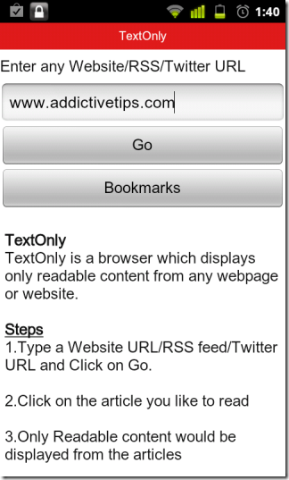 TextOnly: navegador “económico” para Android